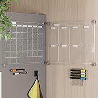 Vista 8 de Calendario magnético acrílico para nevera, juego de 2 calendarios transparentes de borrado en seco reutilizables, tableros de planificación blancos