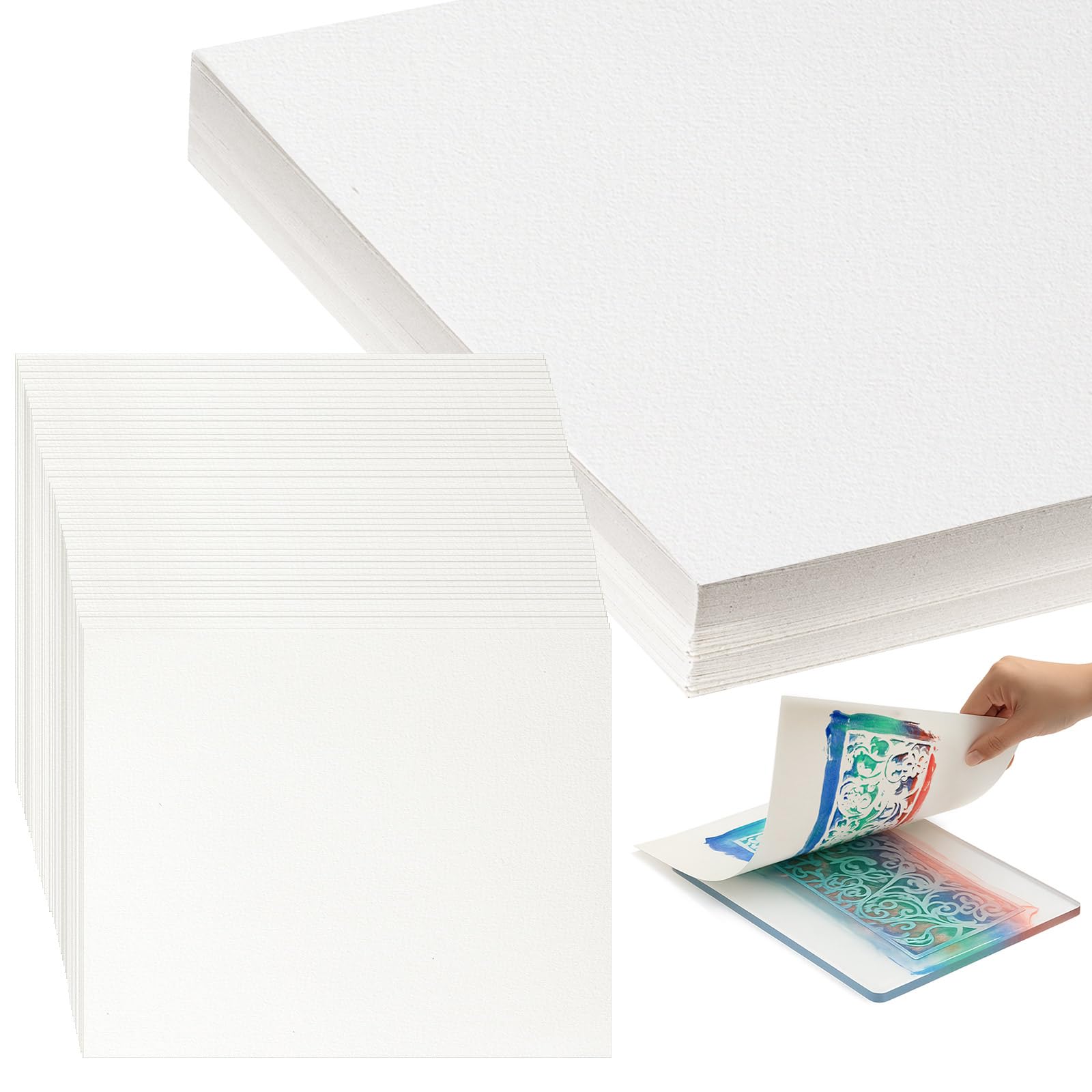 Marspark 50 fogli di carta per stampa e stampa, carta artistica per adulti e studenti, stampa a blocchi, serigrafia in gel, colore bianco (45,7 x 61 cm)