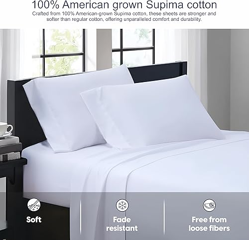 Miniatura 3 de SGI - Juego de sábanas tamaño King de 100 % algodón Supima americano de 800 hilos, tejido de satén de lujo, ultra suave, transpirable y duradero,