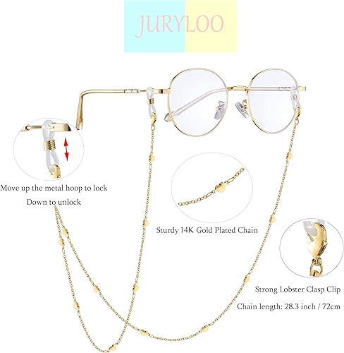 Miniatura 5 de JURYLOO Cadena para anteojos para mujeres y hombres, con cuentas para el cuello, correa para gafas, soporte para gafas, cordón