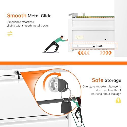Miniatura 4 de INTERGREAT Archivador blanco, archivador con 3 cajones con cerradura, archivador de metal debajo del escritorio para archivo legalcartaA4,