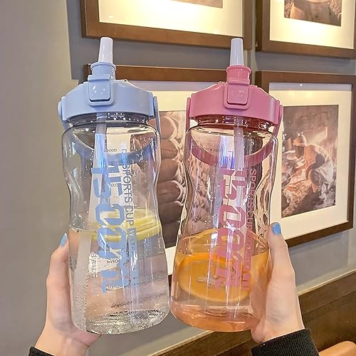 Vista 5 de Botella de agua de 51 onzas con asa y pajilla, jarra de agua motivacional sin BPA de 50.7 fl oz para deportes al aire libre, campamento, senderismo