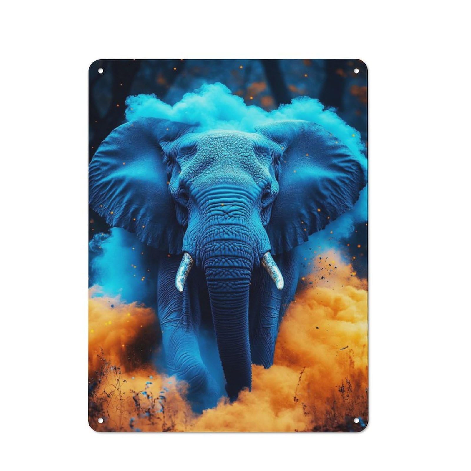 Junmoney Style-9 Blue Elephant In Colorful Smoke Printed Metal Sign 40X30cm For Man Cave Or Games Room, Suited To Games Room Collectors