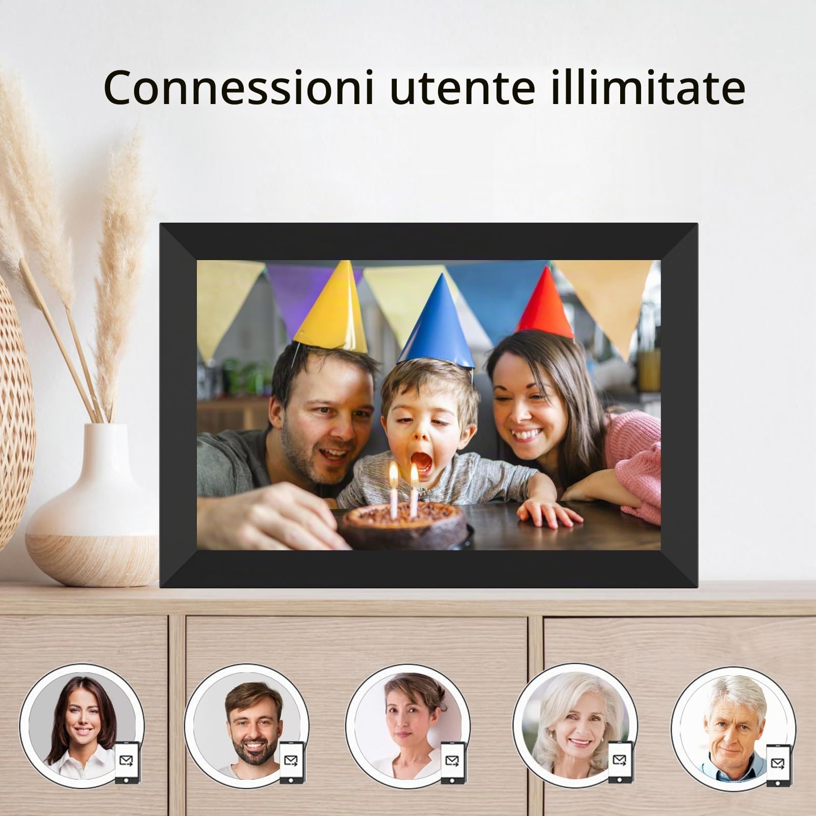 Cornice per foto digitale WiFi 10,1 pollici schermo touch screen LCD IPS 1280x800 memoria integrata da 32 GB rotazione automatica condividi momenti istantaneamente tramite l'app