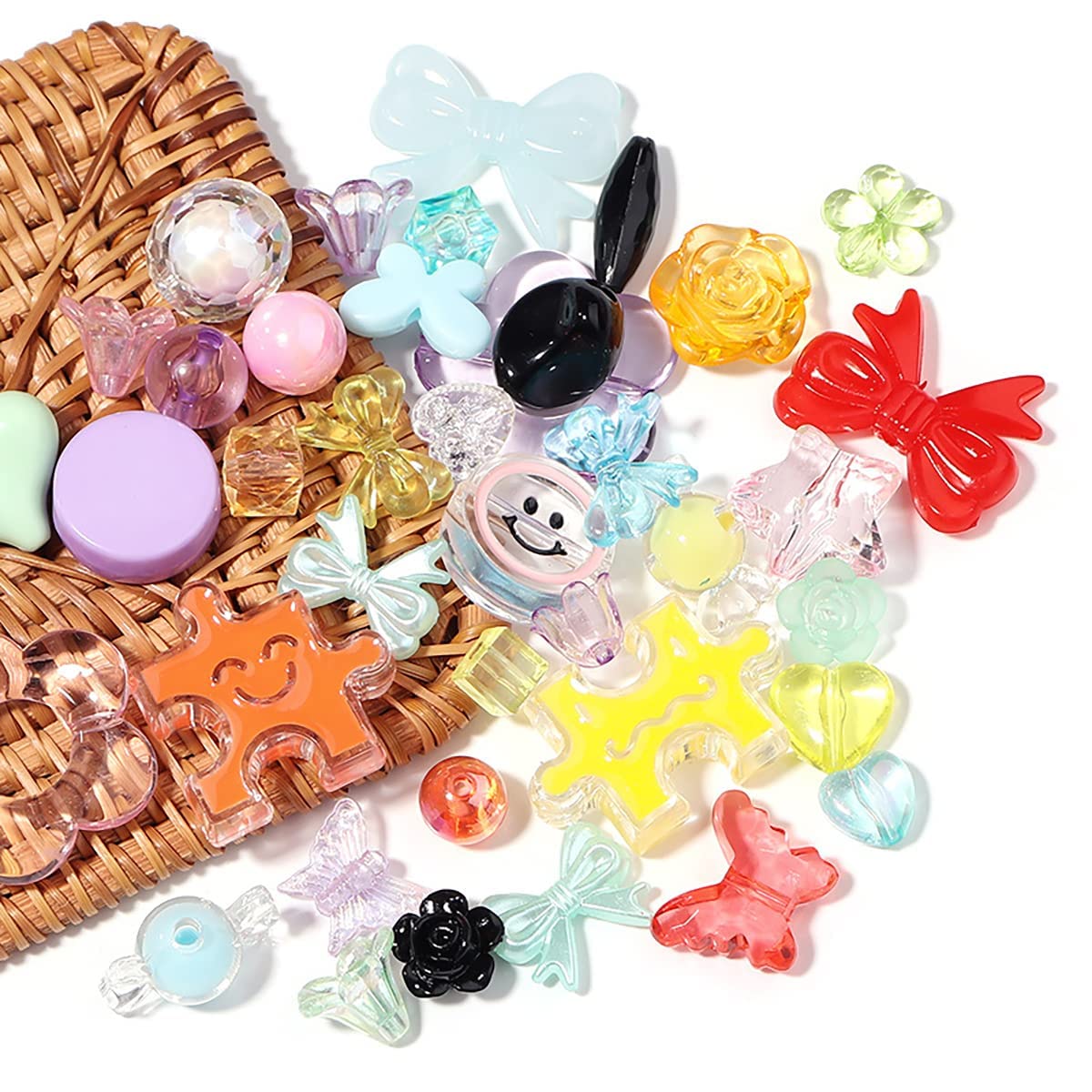 150 g (170 ~ 230 Stück), ästhetische Acryl-Perlen, niedliche Perlen für die Schmuckherstellung, Kawaii-Blume, Herz, Stern, Schmetterling, runde Perlen, Halsketten, DIY Handwerk (gemischte Farben)