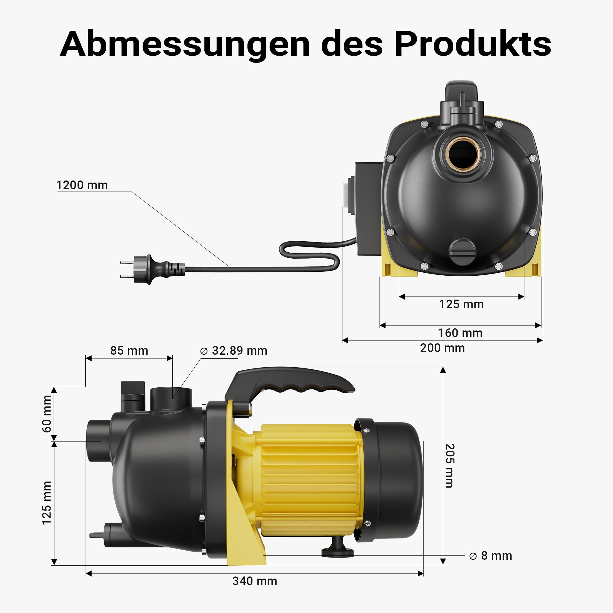 Wiltec Gartenpumpe 3800/h, 1200W, mit Tragegriff & Wasserablassschraube, max. Förderhöhe 48m, für Süßwasser Hauswasserwerk Wasserpumpe Bewässerungspumpe Regenwasserpumpe