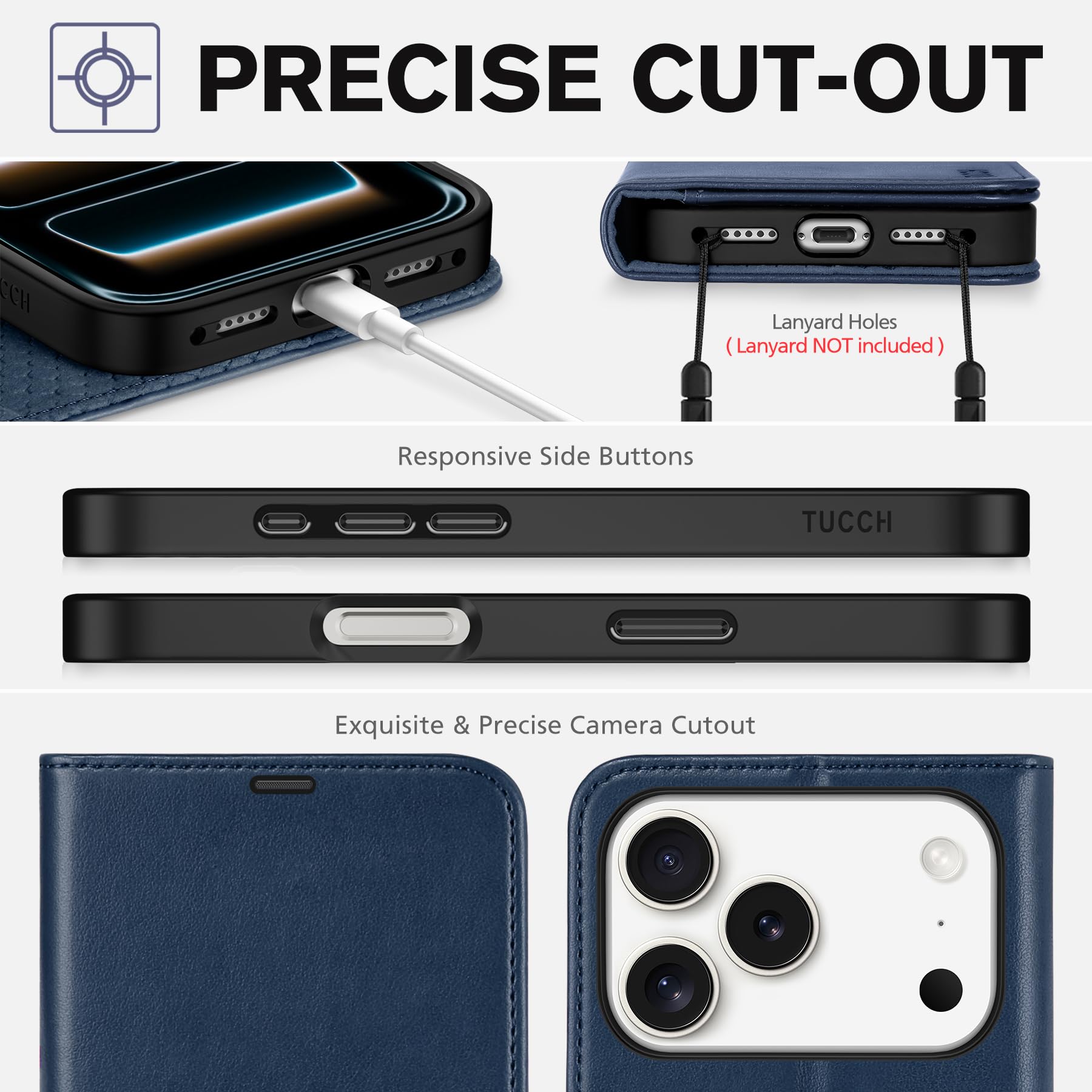 TUCCH Custodia per iPhone 17 Pro 6,3-pollici 5G 2025 [Blocco RFID] Portafoglio | Cover Libro Pelle Sintetica Antiurto TPU Funzione di Supporto Slot Schede Protezione Ottimale Chiusura Magnetica, Blu
