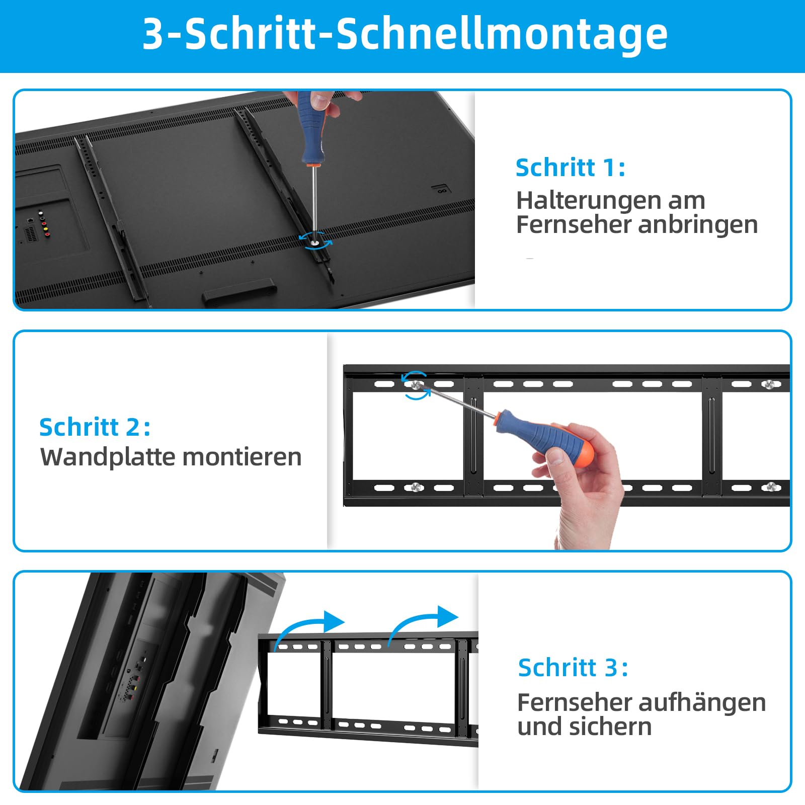 Home Vision TV Wandhalterung 48–120 Zoll Fest, Ultra Flach & Schwerlast bis 120 kg (264 lbs), Max. VESA 800x600, Extra Stabile TV Halterung Fixed, Low Profile Wandhalterung für Große Fernseher