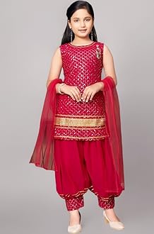 Girls Ethnic Wear Navy Blue Colour Sequin Embroidery/Lace Work Georgette Kurti Patiala Set With Dupatta