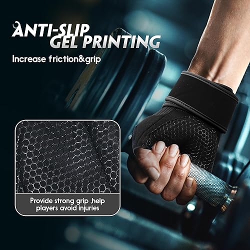 Miniatura 3 de Guantes de entrenamiento para gimnasio, guantes de levantamiento de pesas para hombres y mujeres con almohadilla completa para la palma de la mano,