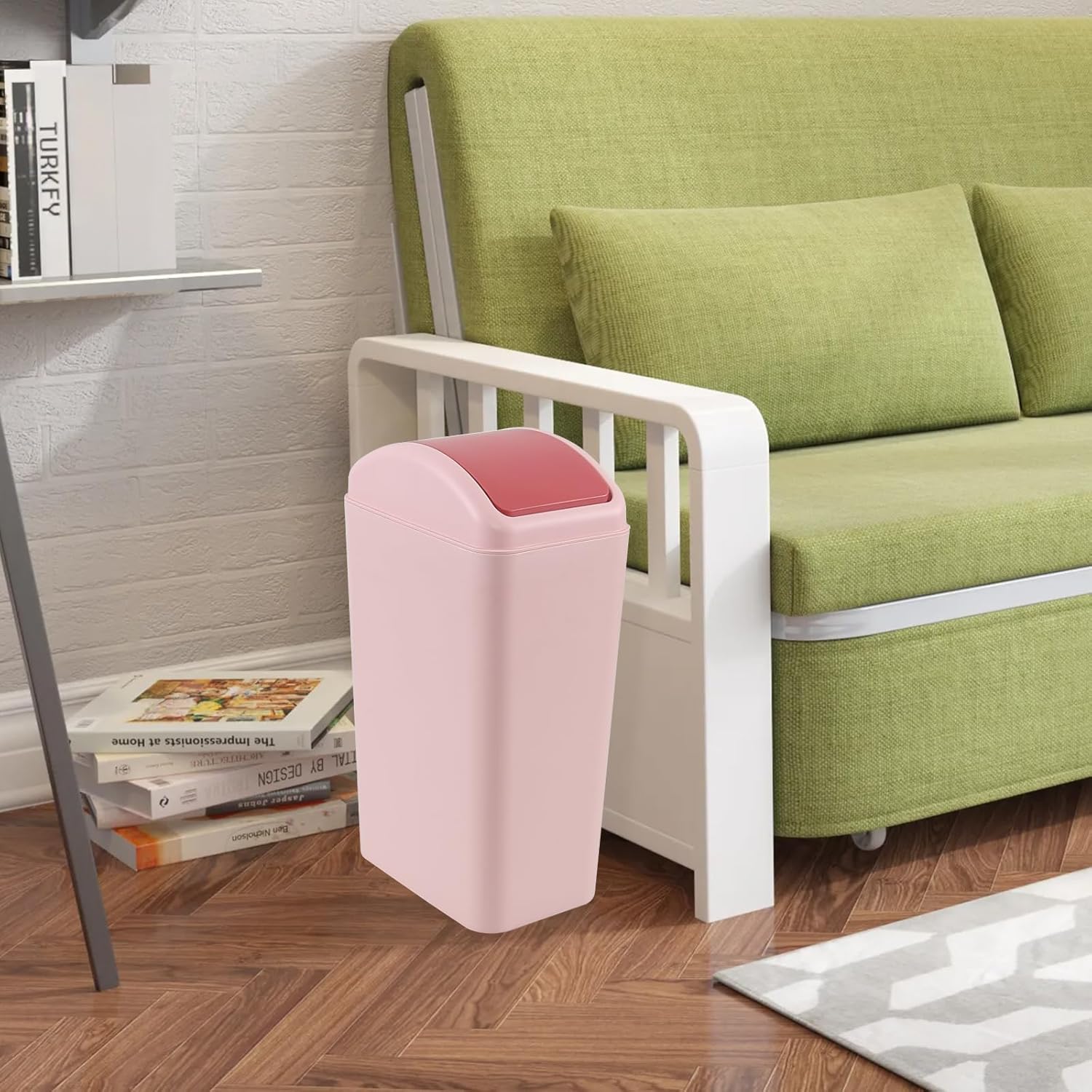 3.5 Gallon Swing Top Trash Can, Slim Garbage Can with Lid, Office Wastebasket Plastic Set of 1, Pink