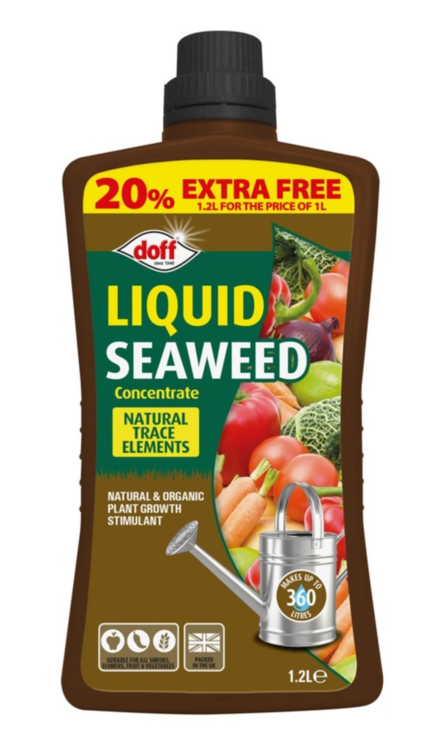 Doff Liquid Seaweed Plant Feed Concentrate - All Purpose Plant Food Fertiliser 1.2L Makes 360L - Natural Plant Growth Stimulant - Organic Plant Food.
