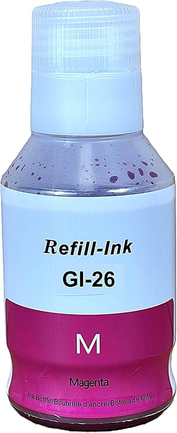 Vivid Colors Replacement Cn GI-26 Ink Refill Bottle for use with Maxify GX7020 and GX6020 Megatank Supertank Printers (4-Pack BK/C/M/Y)