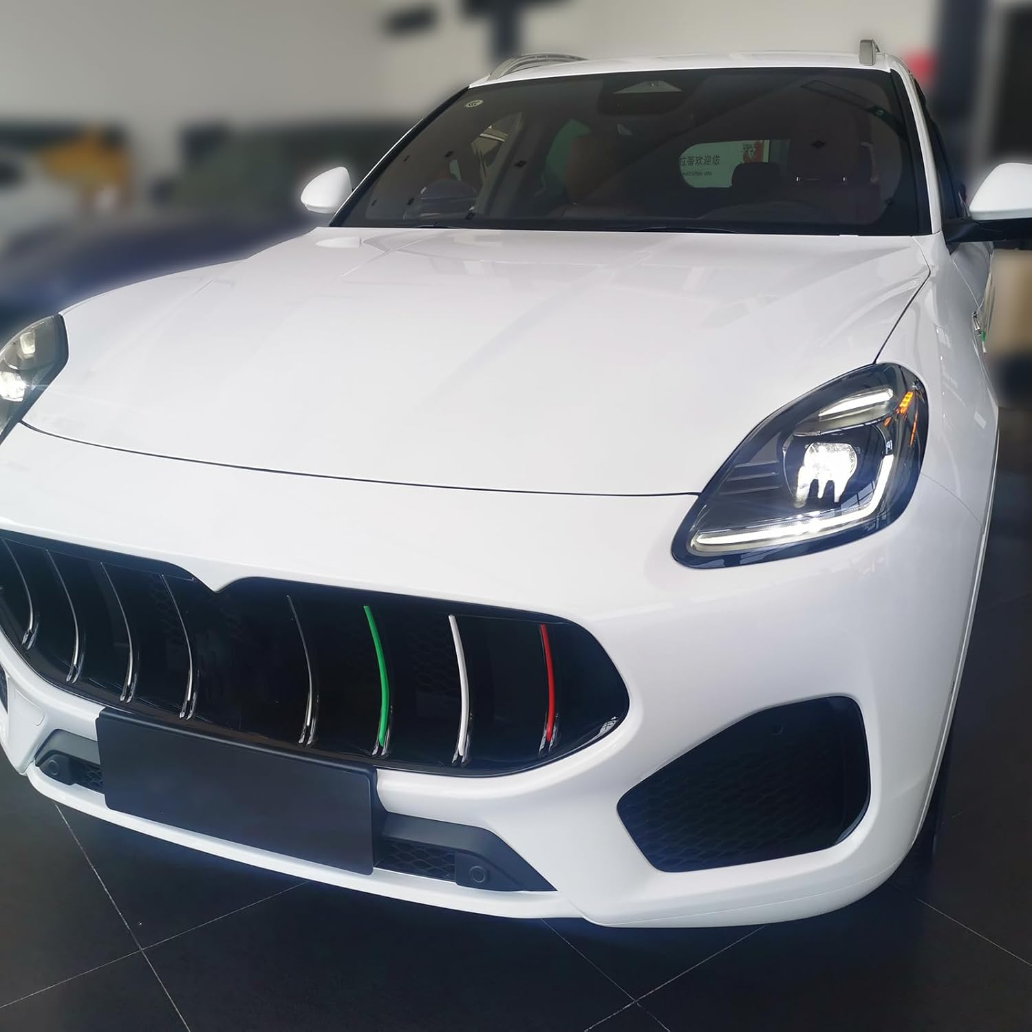 Car front grille decorative strip cover with Italian flag three color front grille mesh decorative strip cover, compatible with Maserati Grecale 2022 2023 (Green,White,Red 3/Pcs)