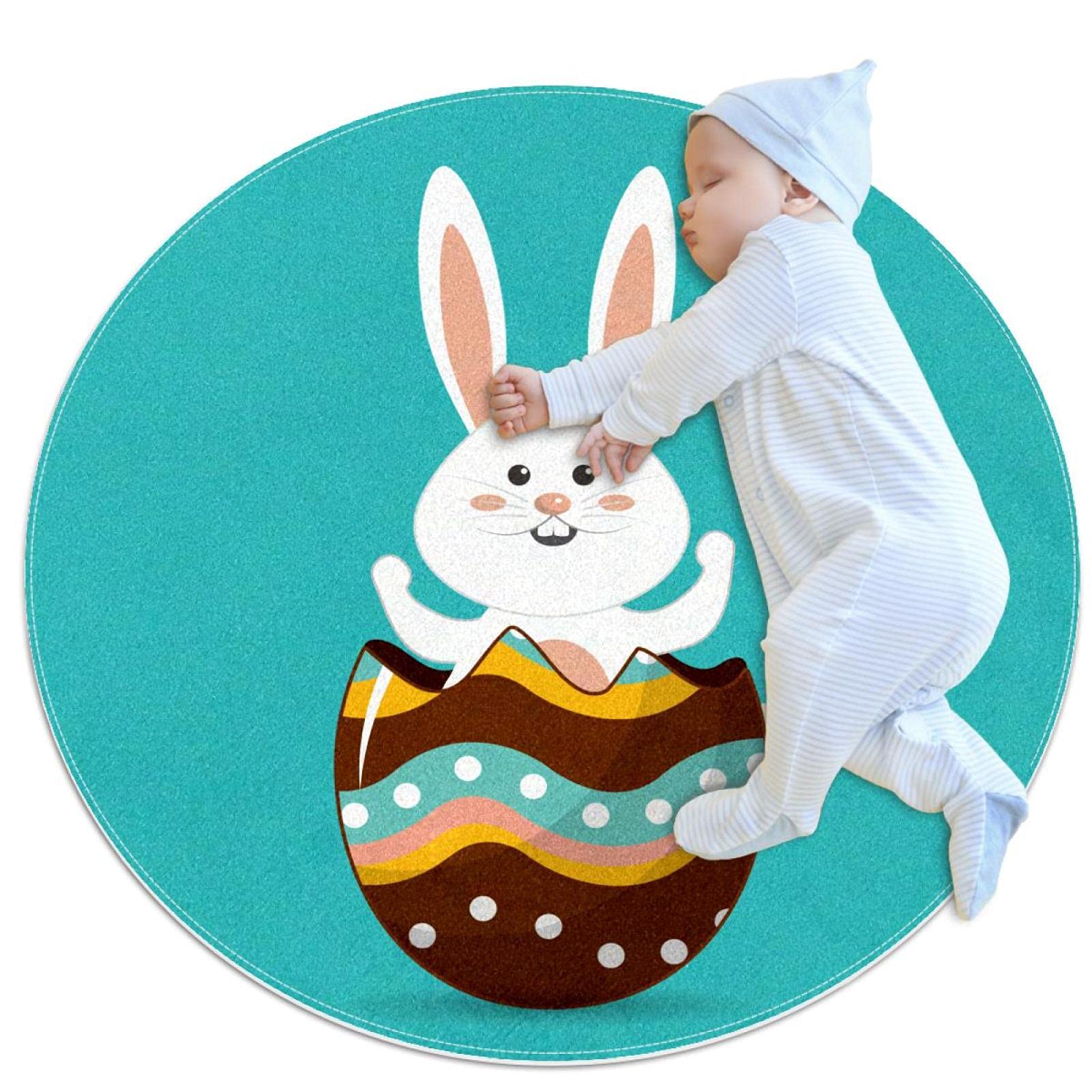 Tapis rond de Pâques JDEZ déco salon et chambre enfant 100 cm