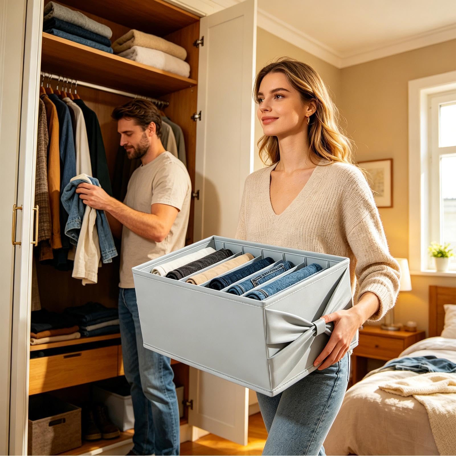 Contenedor De Ropa Para Armario Solución De Almacenaje Para Armario Con | Contenedor de Almacenaje Ropa Para Jeans Pantalones Camisa Suéteres Hogar Apartamento Casa Rural Dormitorio