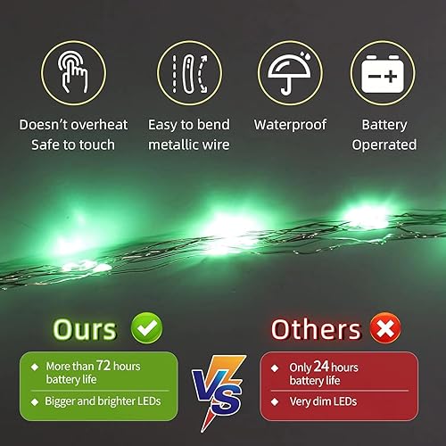 Miniatura 2 de Paquete de 20 luces de hadas a pilas, 20 LED en alambre de cobre plateado de 6.6 pies, luces de hadas de luciérnaga para bodas, fiestas, tarros,