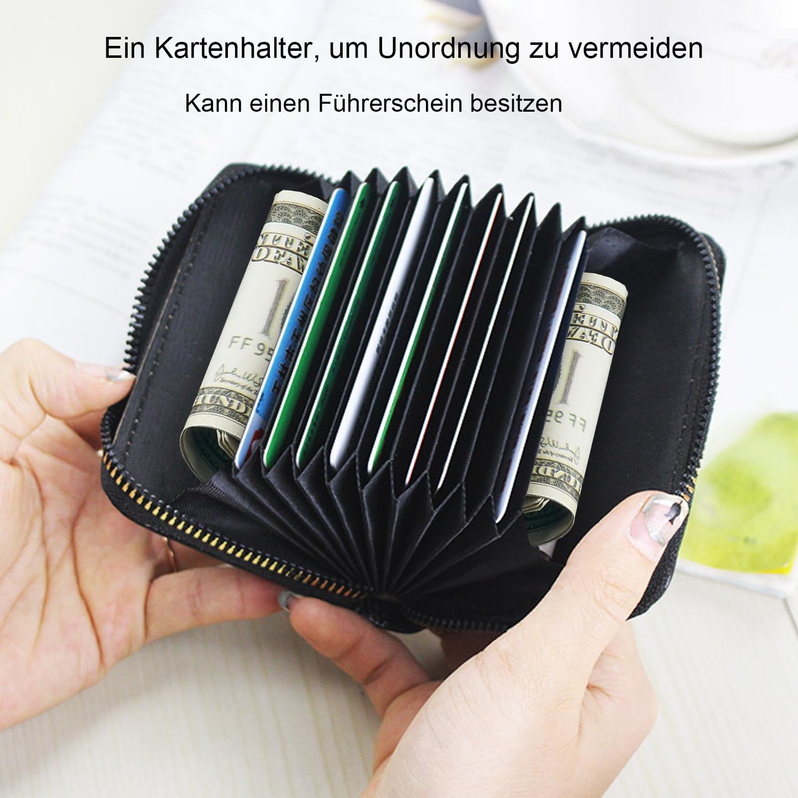 Kartenhalter Geldbörse Klein Kreditkartenetui mit 9 Kartenfächern und 2 Geldfächern, RFID Schutz Damen Geldbörse Wallet für Reisen und den Täglichen Gebrauch (A)