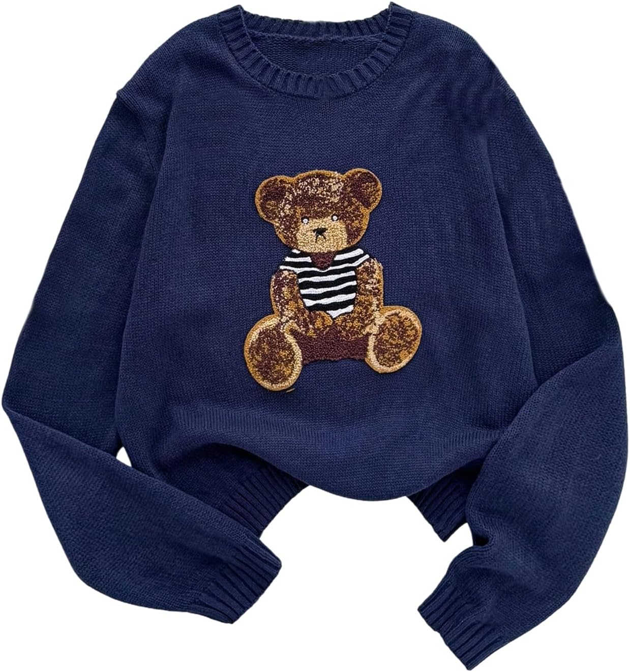 BEAUDRM Girl's Teddy Bear Sweater Cute Graphic Sweaters Fall Lightweight Long Sleeve Crewneck Knit Tops