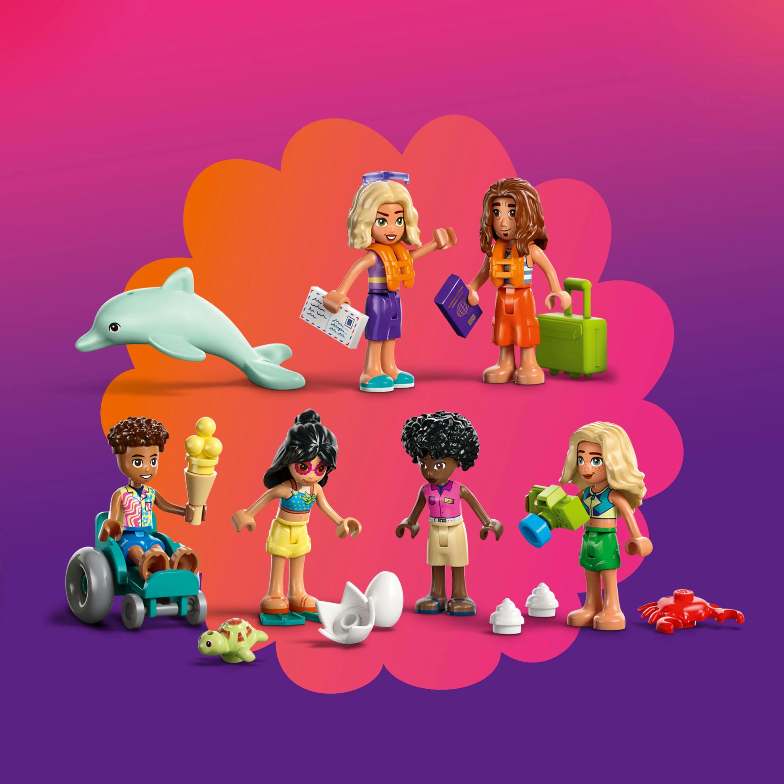 LEGO Friends Rodzinne wakacje na plaży 42673 | Plażowa scenka, zestaw wakacyjny, prezent dla dziewczynki i chłopca 8+, 1140 elementów