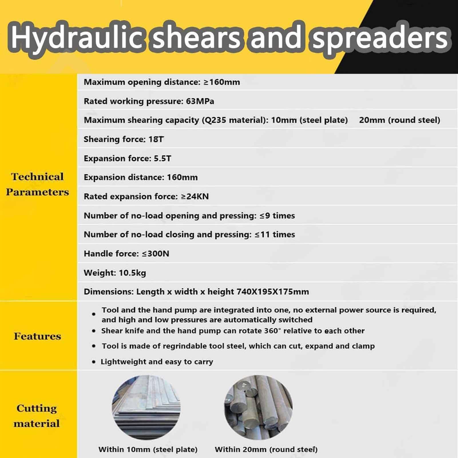 Zintegrowany hydrauliczny szczypce przedłużające, hydrauliczne szczypce ratownicze, hydrauliczne rozsiewacze i szczypce do cięcia, siła cięcia 18T do ciężkich zastosowań Obrotowy 360°