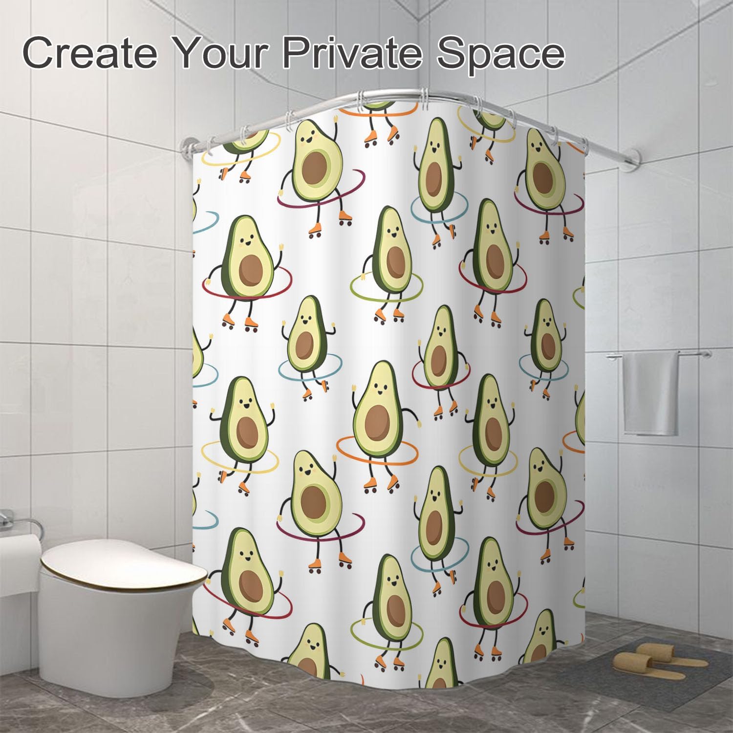 Moslion Green Avocado Slice Fruit Shower Curtains Bathroom Curtain Waterproof with Hooks 72x72 Inch for Men Women Boys Girls