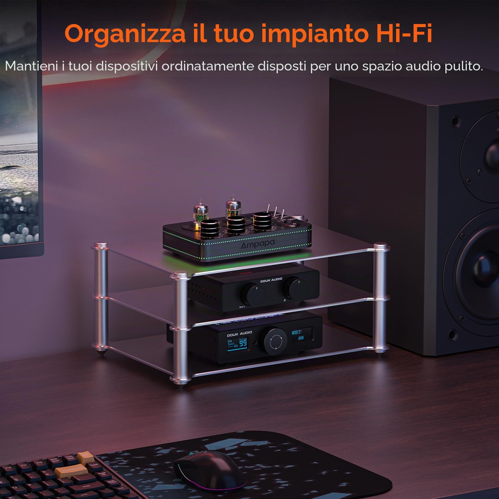 Douk Audio Multistadio Amplificatore Rack: stabile supporto audio per home theater, componenti HiFi e AV, supporto audio Rega, supporto ventilato per apparecchiature da studio e audio (alluminio)