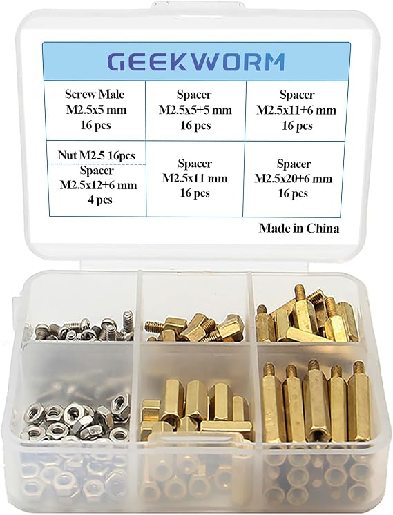 Geekworm for Raspberry Pi Installation Tool 100 Pcs/Lot M2.5 Series Hex Brass Spacer/Standoffs + Nuts + Screws w/Storage Case for Raspberry Pi 5/4B/3B+/3B/3A+/Zero W/2W Accessories Kit