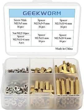 Geekworm for Raspberry Pi Installation Tool 100 Pcs/Lot M2.5 Series Hex Brass Spacer/Standoffs + Nuts + Screws w/Storage Case for Raspberry Pi 5/4B/3B+/3B/3A+/Zero W/2W Accessories Kit