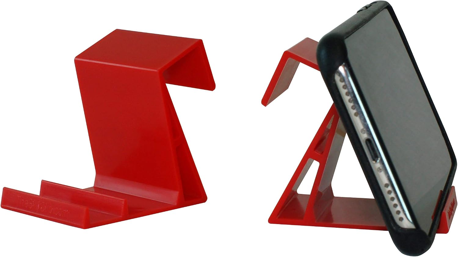 The SkyClip - (Red, 2 Pack Airplane Cell Phone Seat Back Tray Table Clip and Sturdy Phone Stand, Compatible with iPhone, Android, Tablets, and Readers