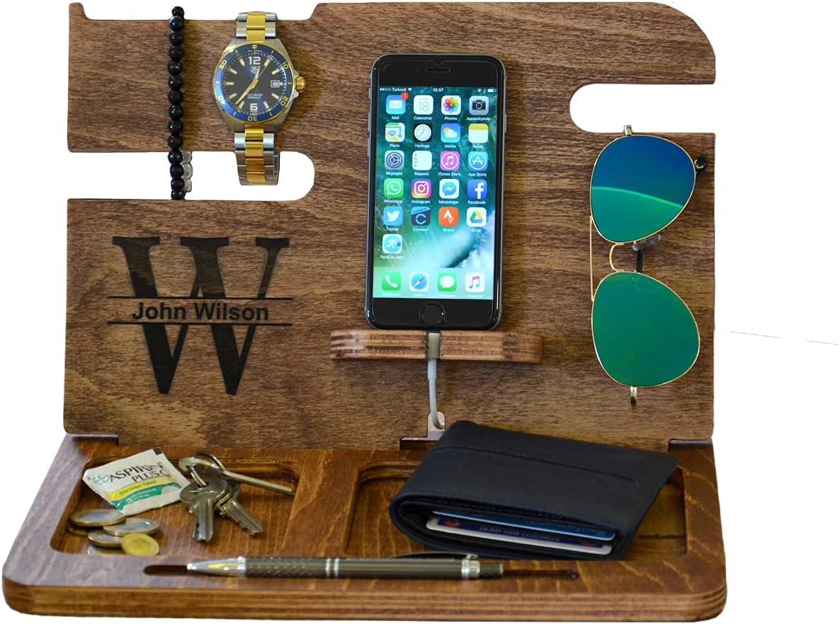 Docking Station PERSONALIZED MENS GIFT gifts for men Apple Watch Stand wooden docking station gift ideas for men gifts for boyfriend