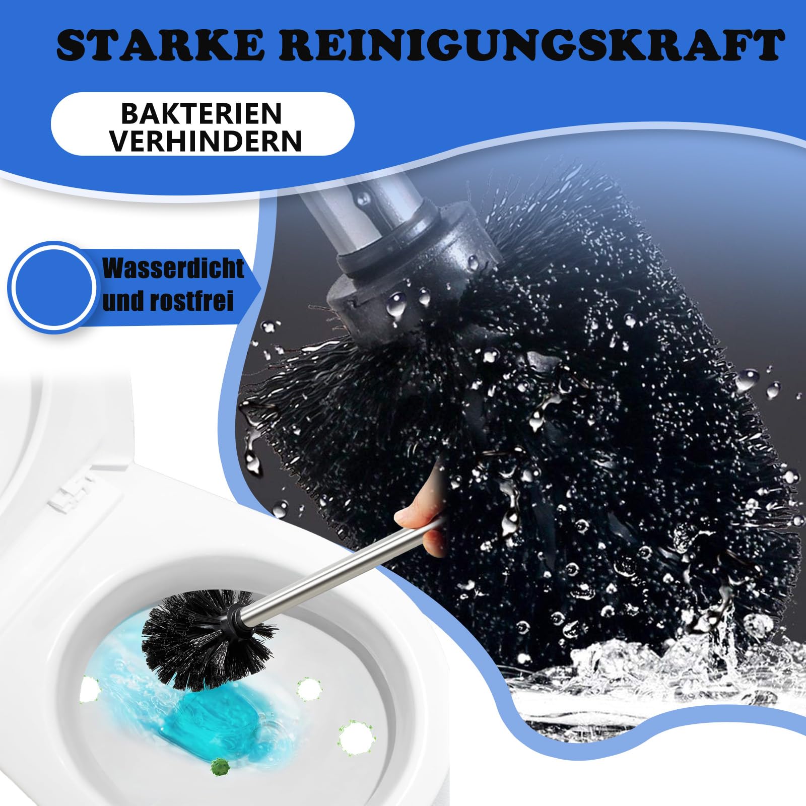 Set van 4 siliconen toiletborstels zwart - wc-borstels met een diameter