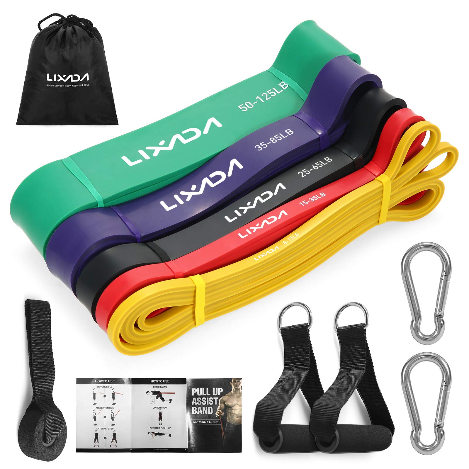 Lixada Fitnessband Widerstandsbänder Set aus Naturlatex mit Türanker Schaumstoff Griffe und Tragetasche für Krafttraining Fitness