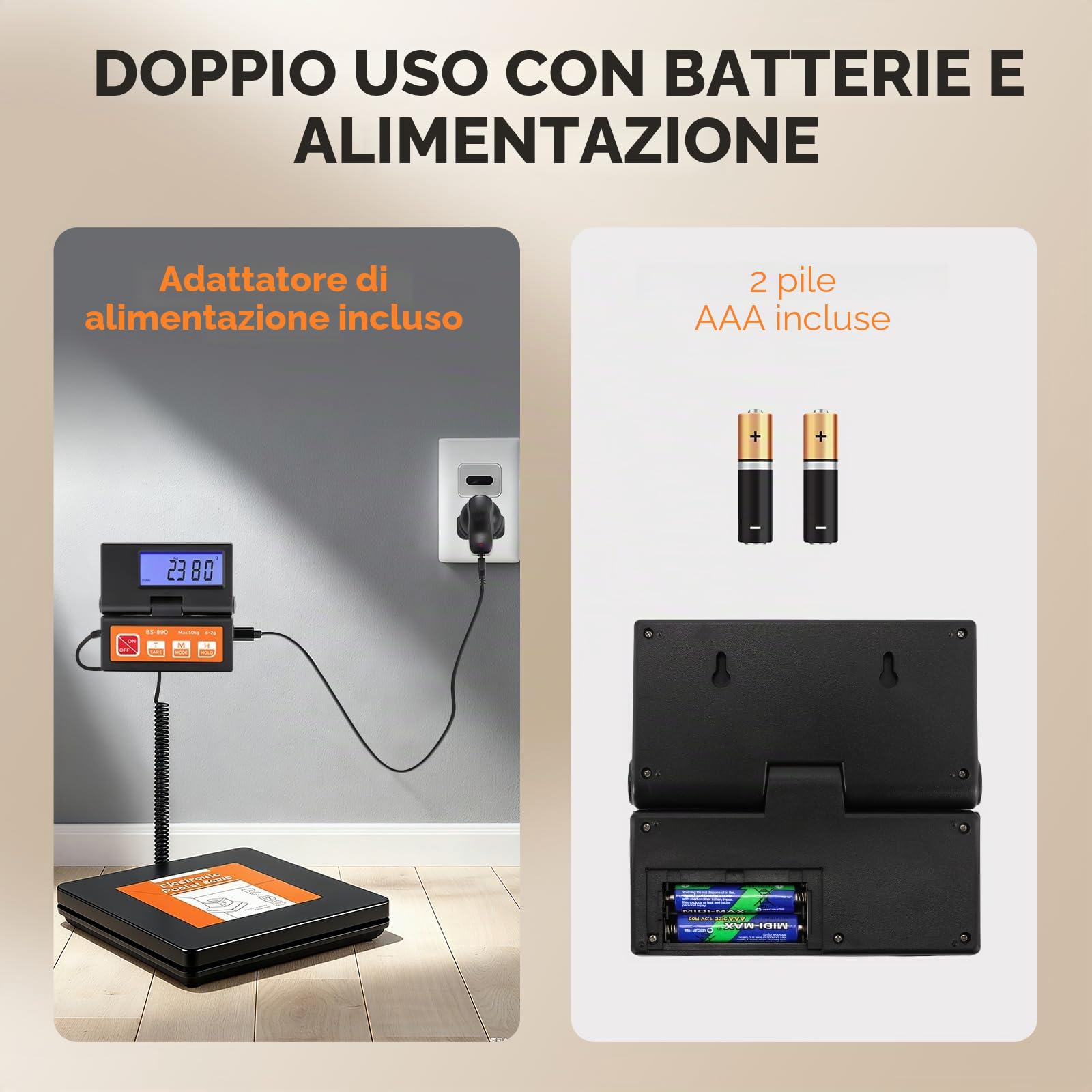 Bonvoisin Bilancia postale digitale 50 kg 110 lb 2 g display LCD separato batterie AAA adattatore UE inclusi g kg oz lb indicatore stabile Hold