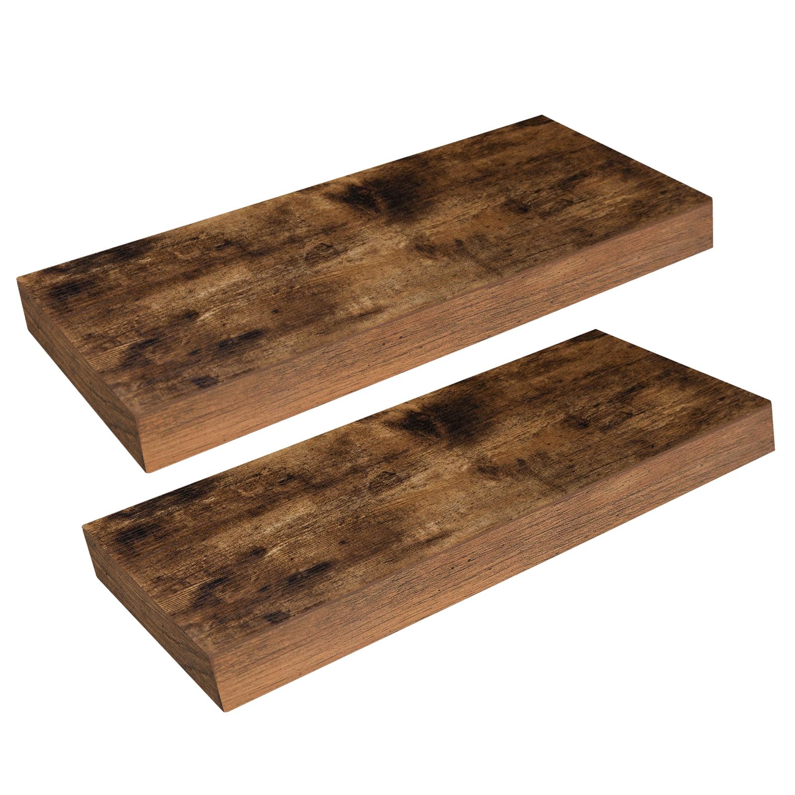 HOOBRO Floating Shelves, Wall Shelves Set of 2, Wall Mounted Shelves, 40cm, Wall Display Racks, Decorative Hanging Shelf, Wooden Shelves, for Bathroom, Bedroom, Kitchen, Office, Rustic Brown EBF40BJ01