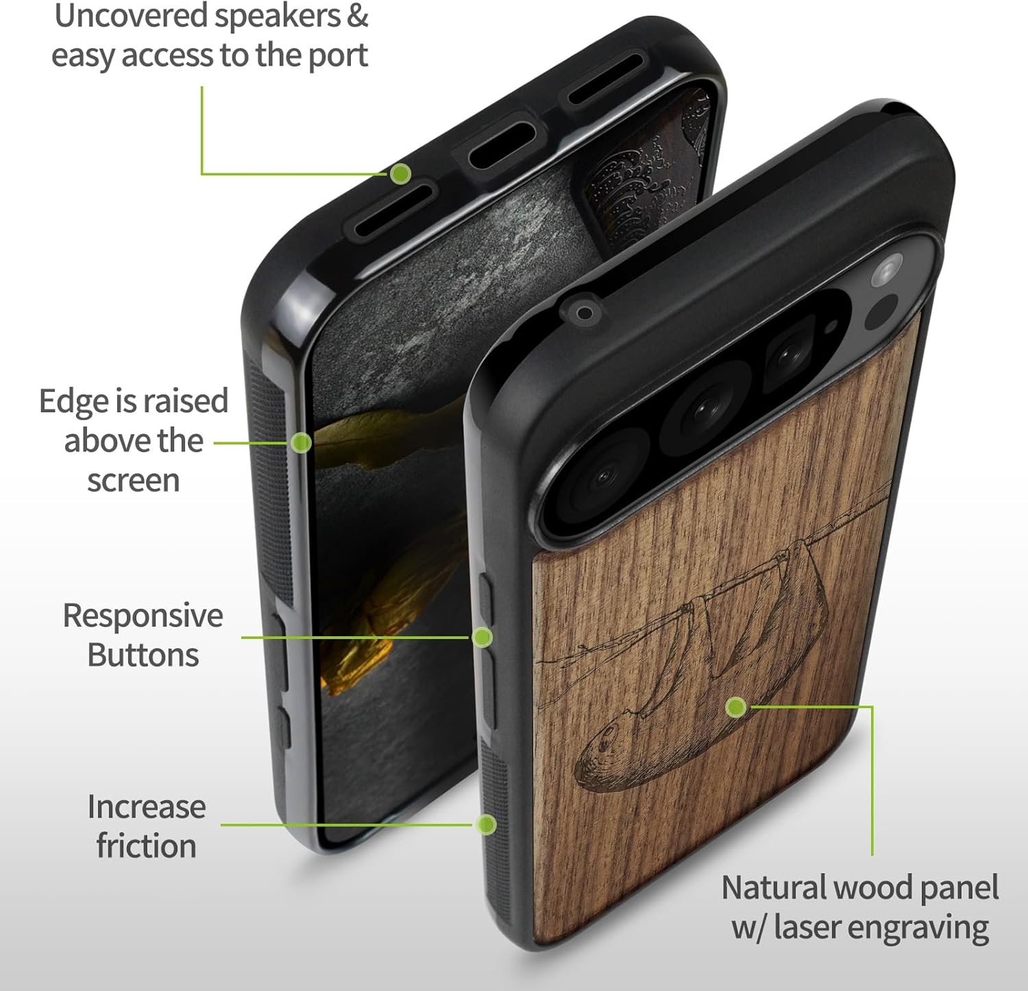Carveit Magnetic Wooden Case for Google Pixel 10 Pro XL Case, Wood Artisan Engraved & Soft TPU Shockproof Cover, Compatible with MagSafe Wireless Chargers (Hanging Sloth) Walnut