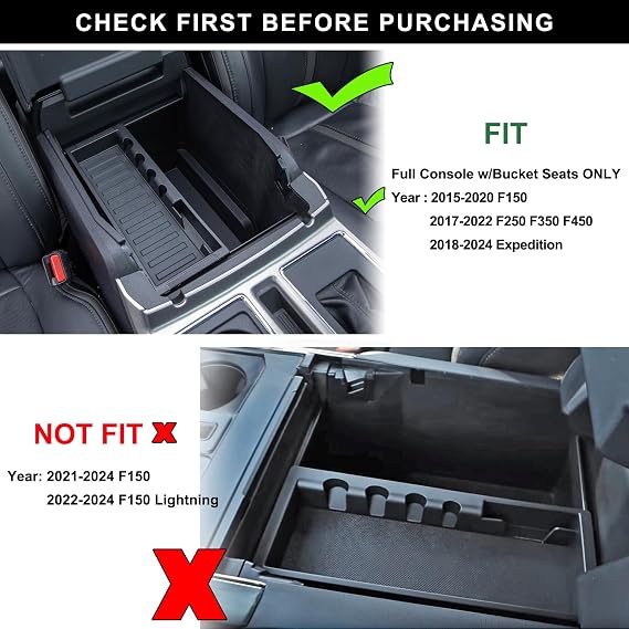 PIMCAR Center Console Organizer Tray for Ford F150 (2015-2020), Super Duty F250/F350/F450 (2017-2022), Expedition (2018-2024),ABS Plastic Single-Piece Design, Fits Factory Tray-Red Trim