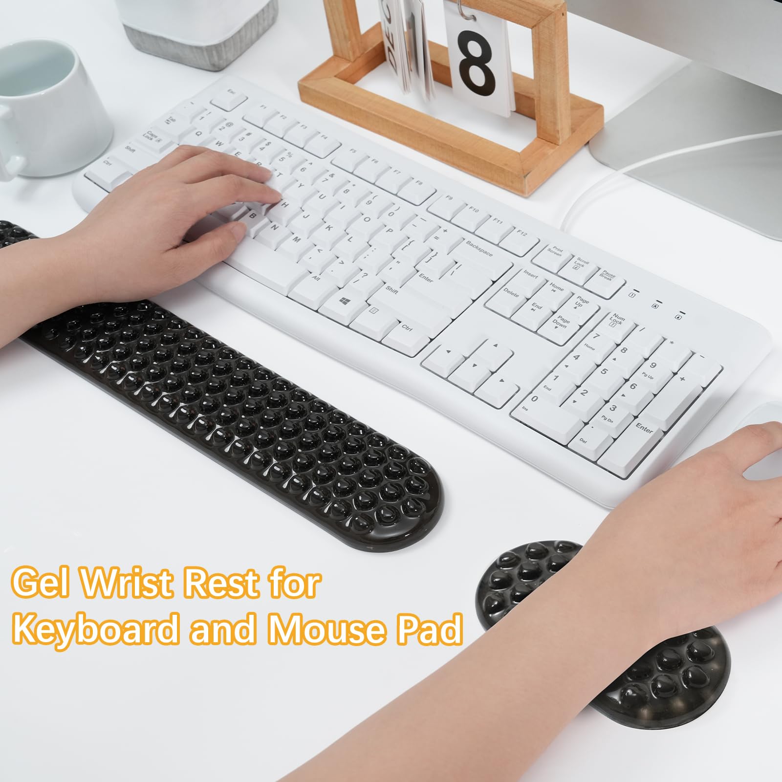MOSISO Supporto Poggiapolsi Gel per Set Tastiera Mouse Ergonomici Massaggio, Base Antiscivolo Sollievo Dolore&Tappetino Digitare Gel Morbido Rinfrescante per Computer Casa Ufficio, Nero