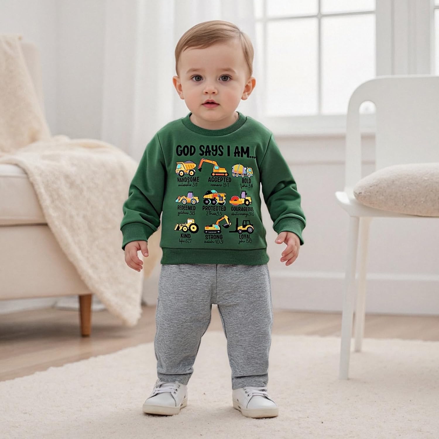 Baby Boy Clothes God Says I am Letter Sweatshirt Pullover Tops Jogger Pants 2PCS Set Toddler Little Boy Winter Fall Outfits - Image 3