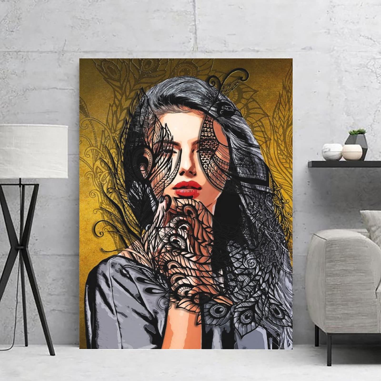 Amazon.co.jp: 女性ファムファタール絵画HD印刷キャンバスアート