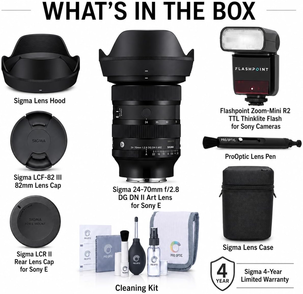 Sigma 24-70mm f/2.8 DG DN II Art Lens for Sony E-Mount Full-Frame, Bundle with Flashpoint Zoom-Mini R2 TTL Thinklite Flash for Sony, Lens Cleaner & Sigma 4-Year Limited Warranty image 2