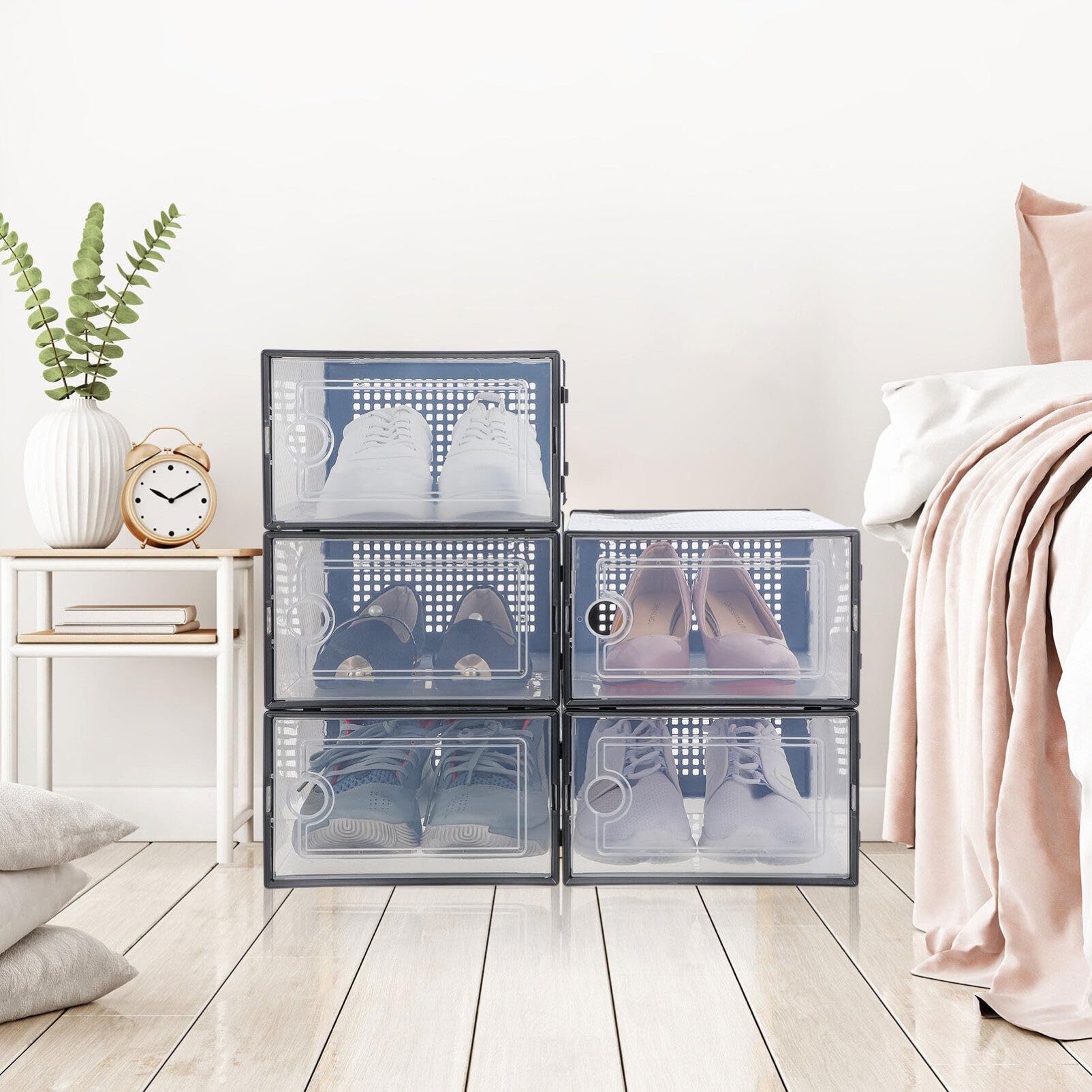 Homoyoyo 6 Piezas Cajas Transparentes Para Zapatos Zapatero Apilable Organizador De Casilleros Contenedor De Almacenamiento Plegable Mueble Zapatos Caja De Almacenaje El Plastico Baloncesto