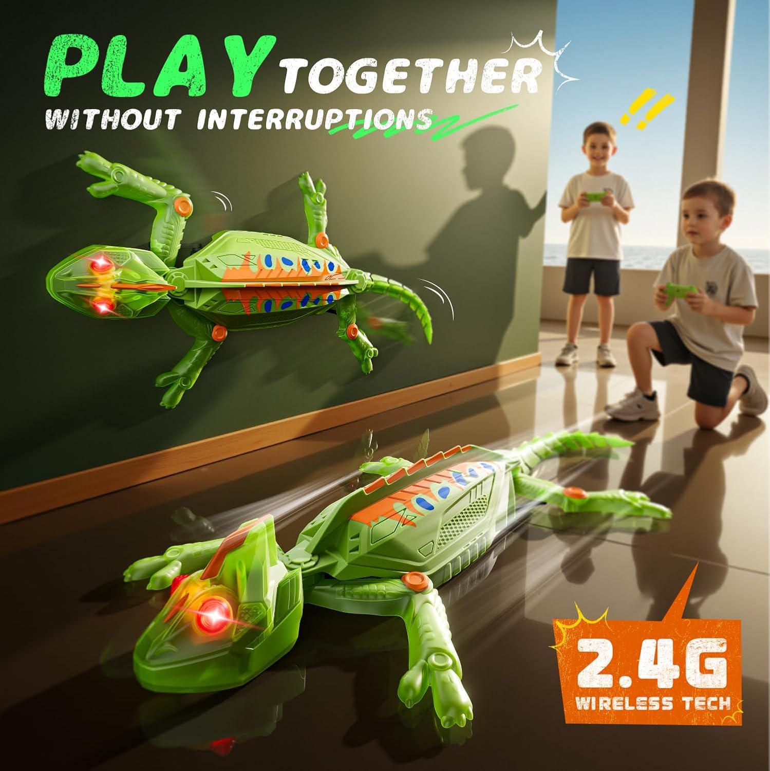 Euakee Recargable Camaleón Teledirigido, Lagarto Teledirigido con Ojos Led Luminosos, Lagarto Trepador de Paredes, JRegalos de Cumpleaños para Niños Niñas 3 4 5 6 7 8+ Años (A