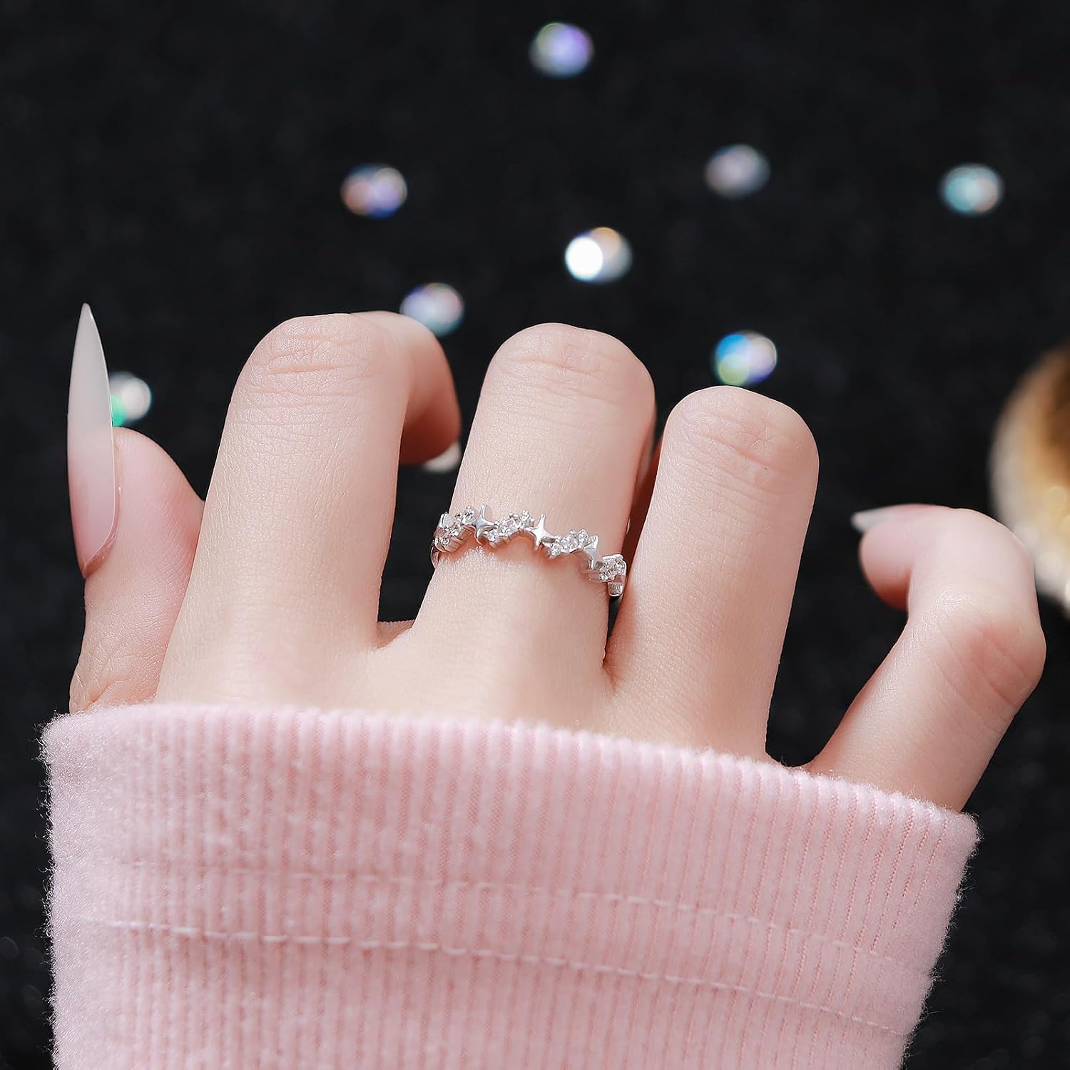Cubic Zirconia Cross Star Stacking Open Ring for Women 925 Sterling Silver Engagement Promise Eternity Adjustable Knuckle Finger Rings Dainty Jewelry for Her Wedding Band