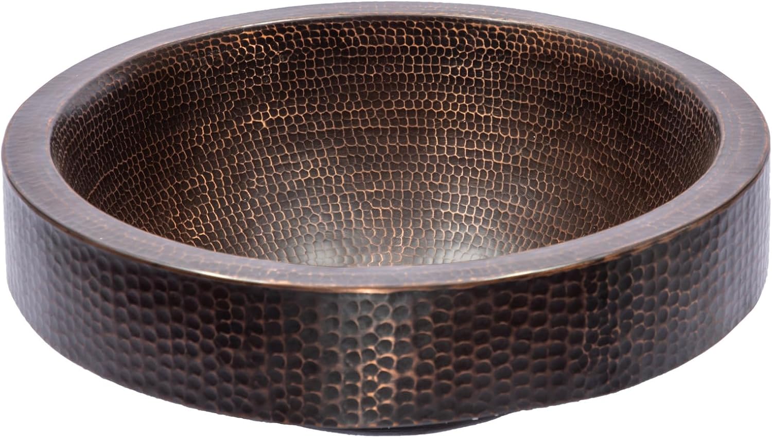 Eden Bath Semi-Recessed Hammered Copper Vessel Sink with Apron, Antique Dark