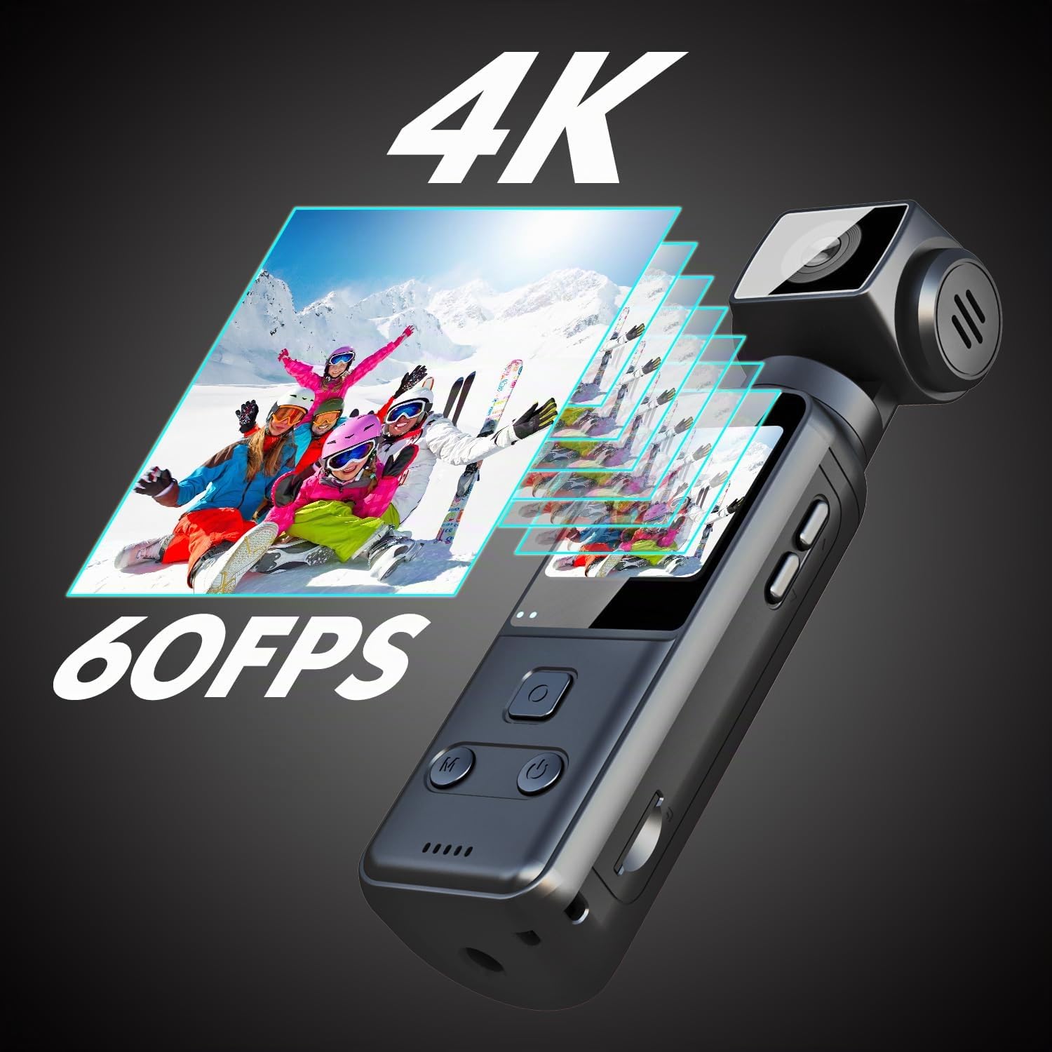 4K Body CAM, Camara Vlog/POV con Lente Giratoria de 270°, Cámara Corporal/Deportiva con Micrófono Externo, Clip, Tarjeta TF de 64 GB