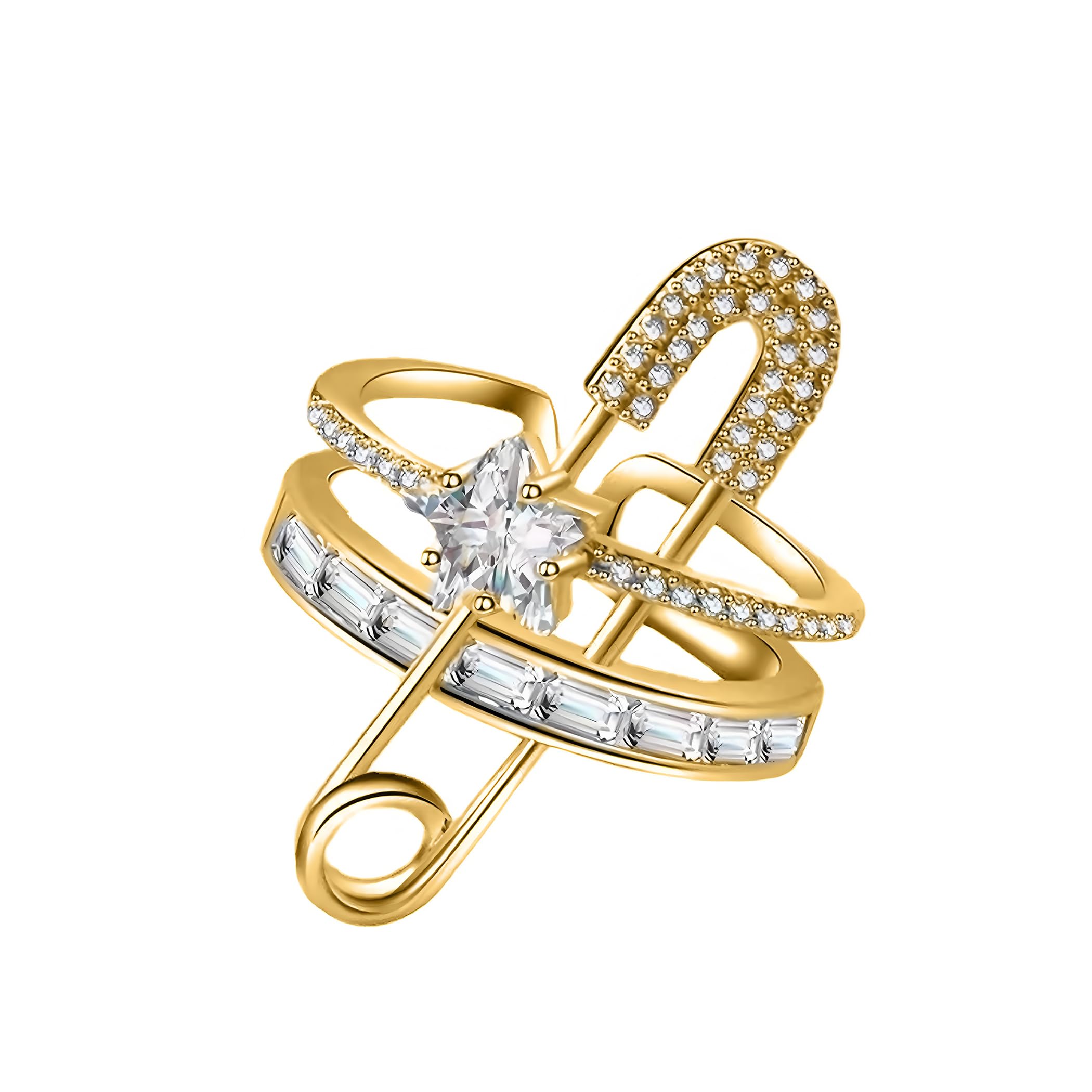 DCNREJGZ Safety Pin Ring for Women Gold Open Ring with Natural Zircon Edgy Statement Jewelry Copper