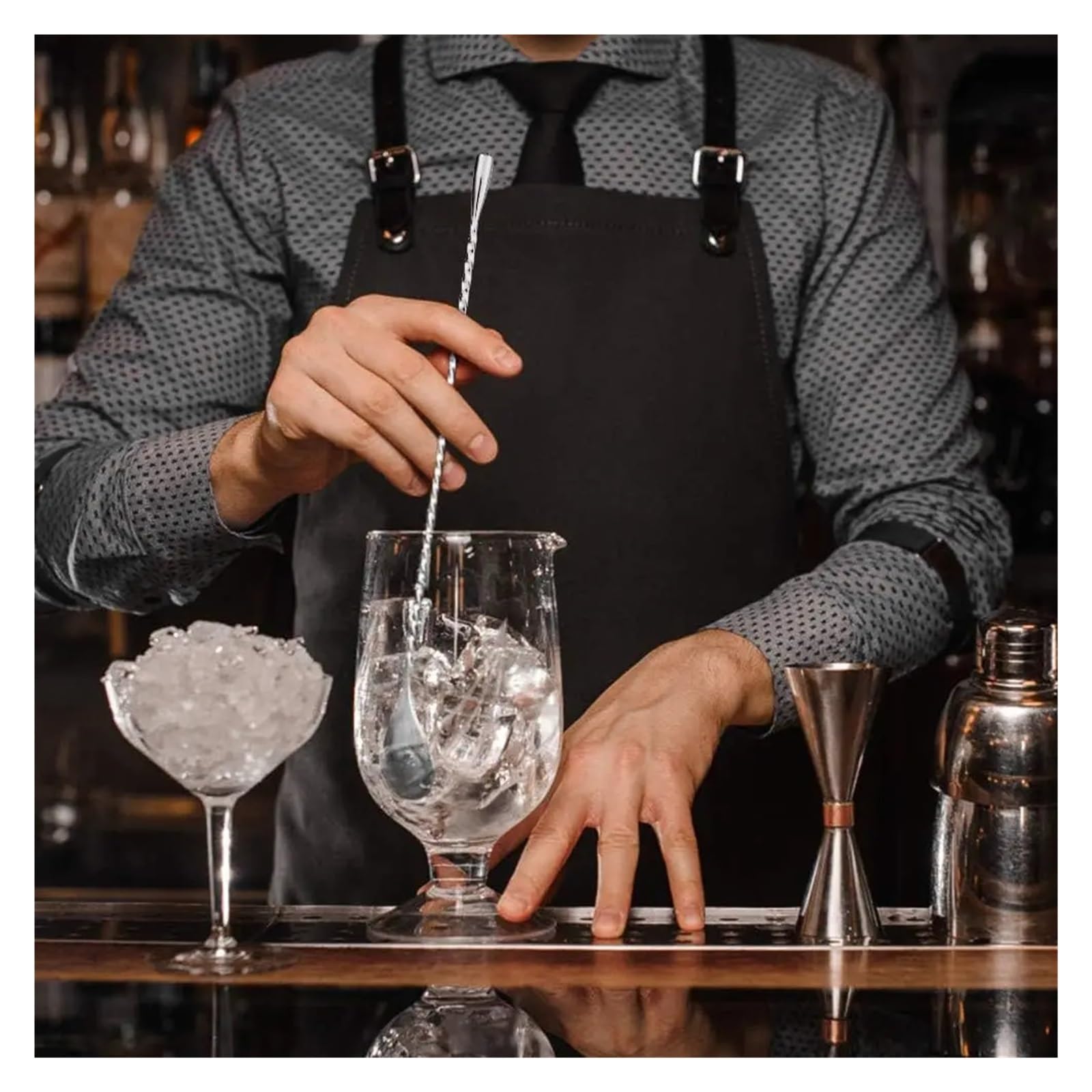 Taza medidora de acero inoxidable con cuchara mezcladora, Jigger cóctel for Bar(2 cups with 2 spoon)