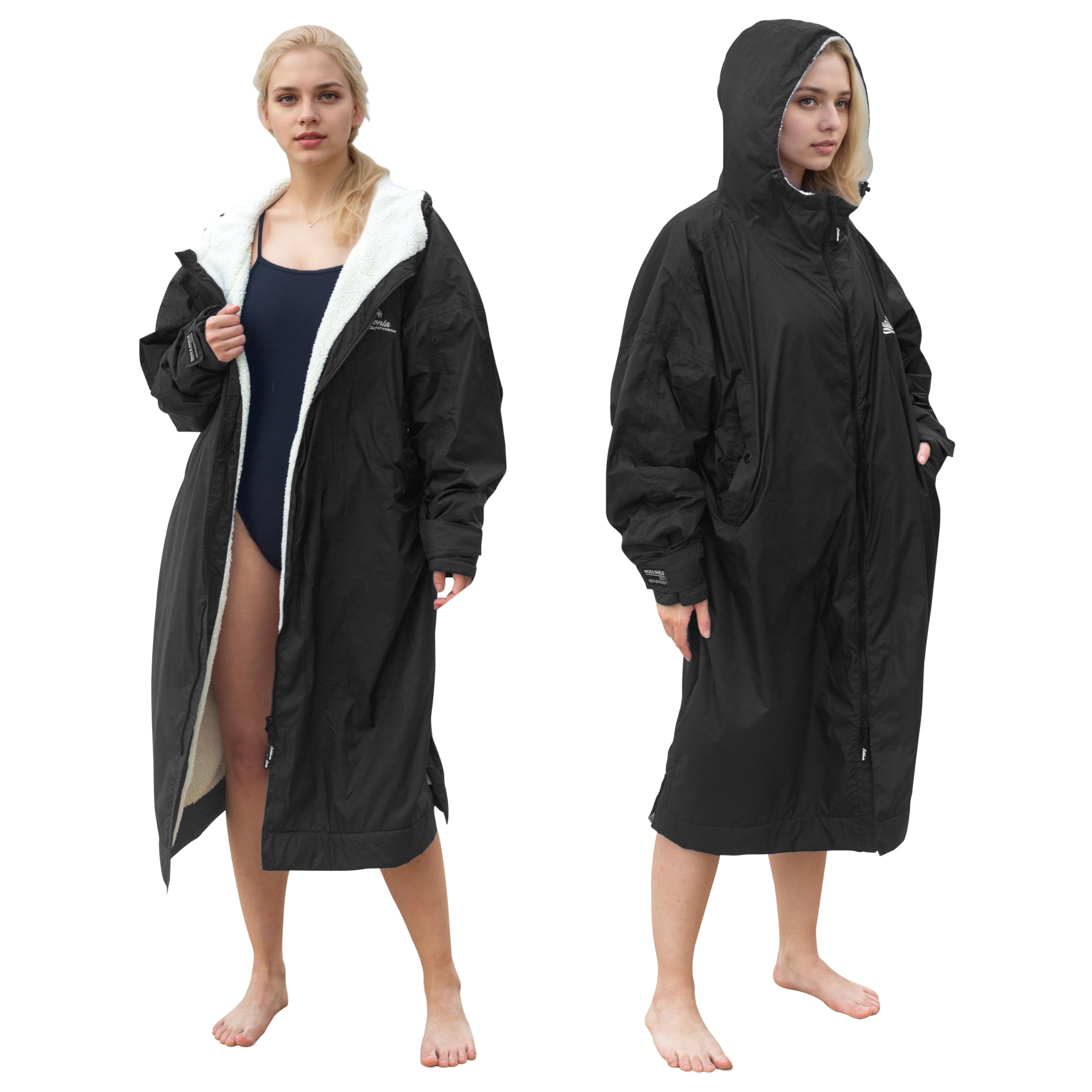 Catalonia Classy Waterproof Changing Robe for Adult,Windproof Dry Swimming Robe for Surf Beach, Waterproof Poncho Coat for Men Women, Black, L-XL