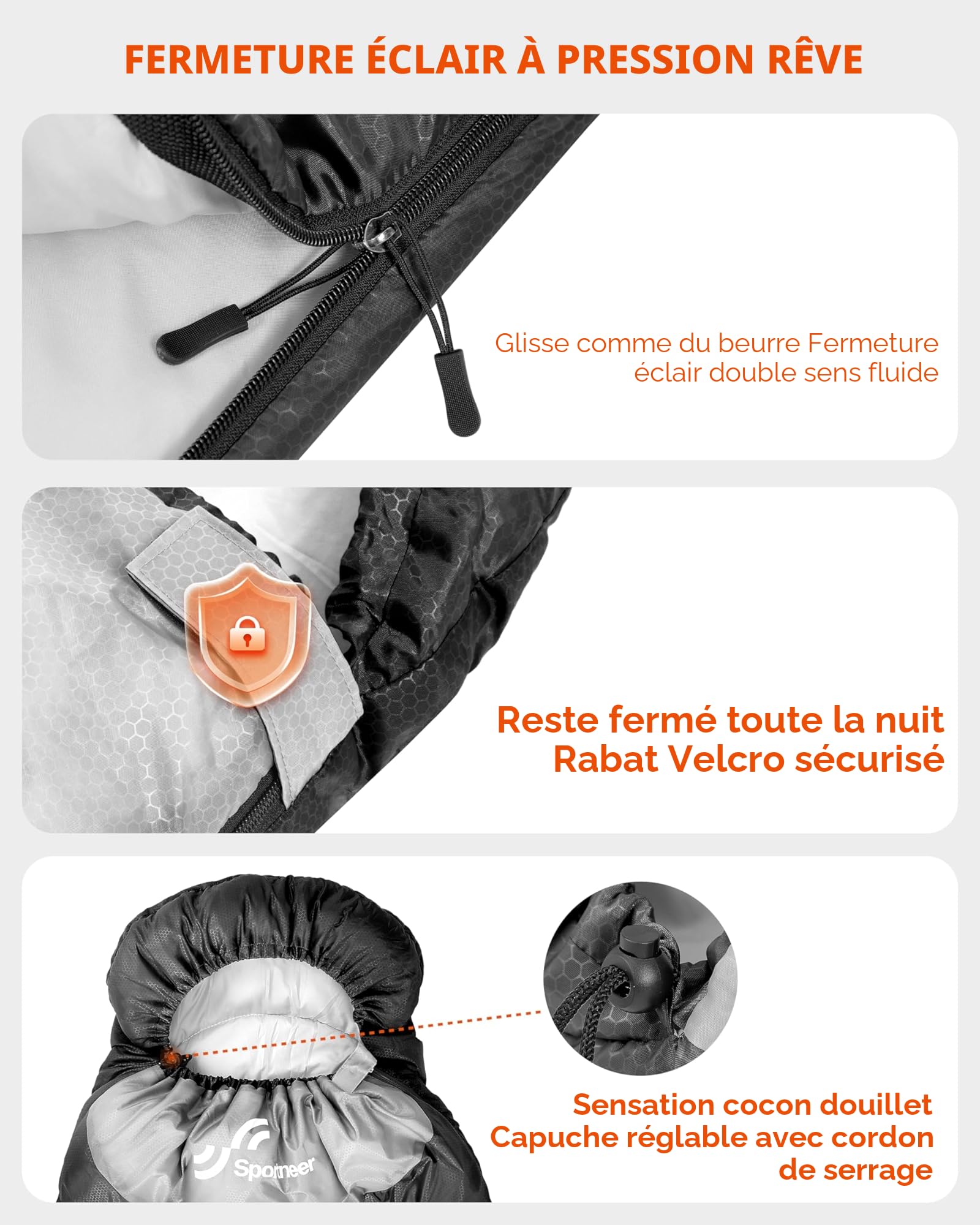 Sportneer Sac de Couchage d'extérieur pour Adultes et Enfants - Sac de Couchage léger et Portable pour Le Camping, la randonnée, la randonnée